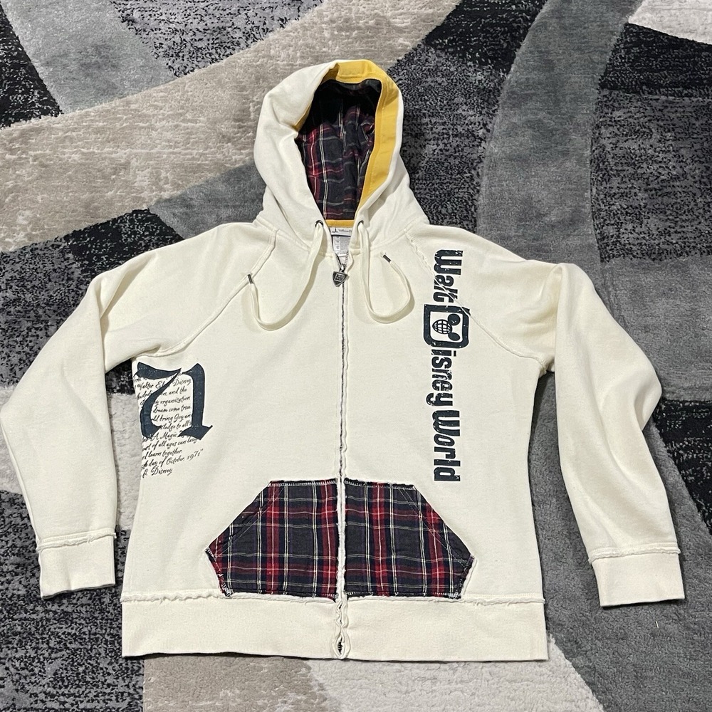 Disney Parks Sweatshirt Jacket Women XL White Brown Mickey Mouse Hoodie Zip Gorp